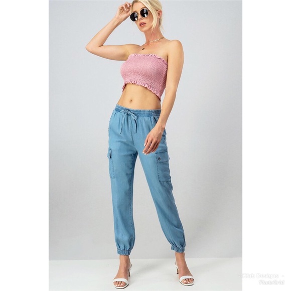 ❤️LAST Utility Drawstring Joggers in Chambray Blue - Picture 5 of 6